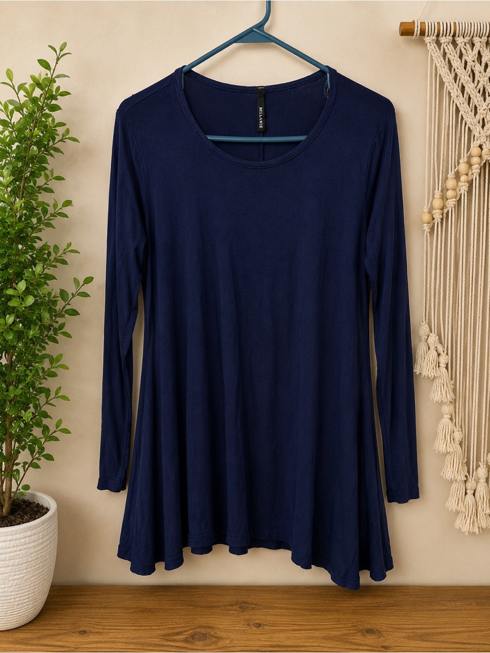 Bellamie Navy Long-Sleeve Swing Tunic Top - Women